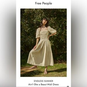 Free People Ain’t She a Beaut Cream Midi Dress with Puff Sleeves